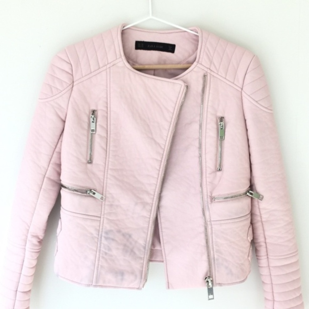 ZARA Pastel Pink Leather Jacket XS - Picture 1 of 4